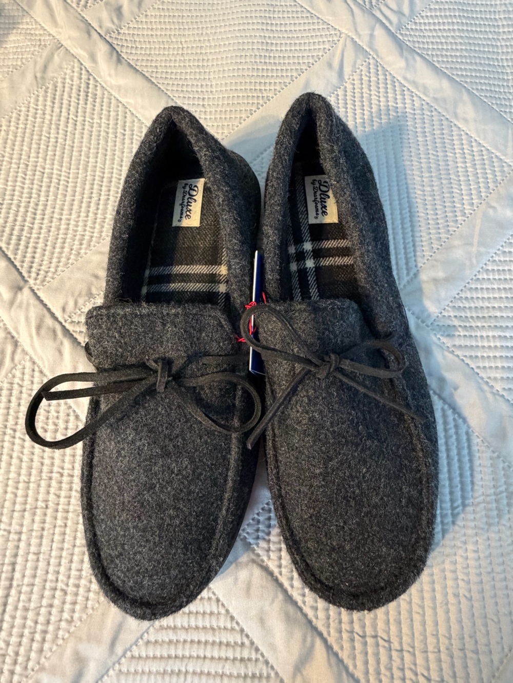 Dearfoams Men’s Charcoal Gray Wool Moccasin Slippers Sz XL Men’s 13-14 NWT